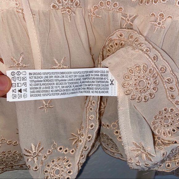 Forever 21 Embroidered Cream Sheer Long Sleeve Top - Picture 4 of 8